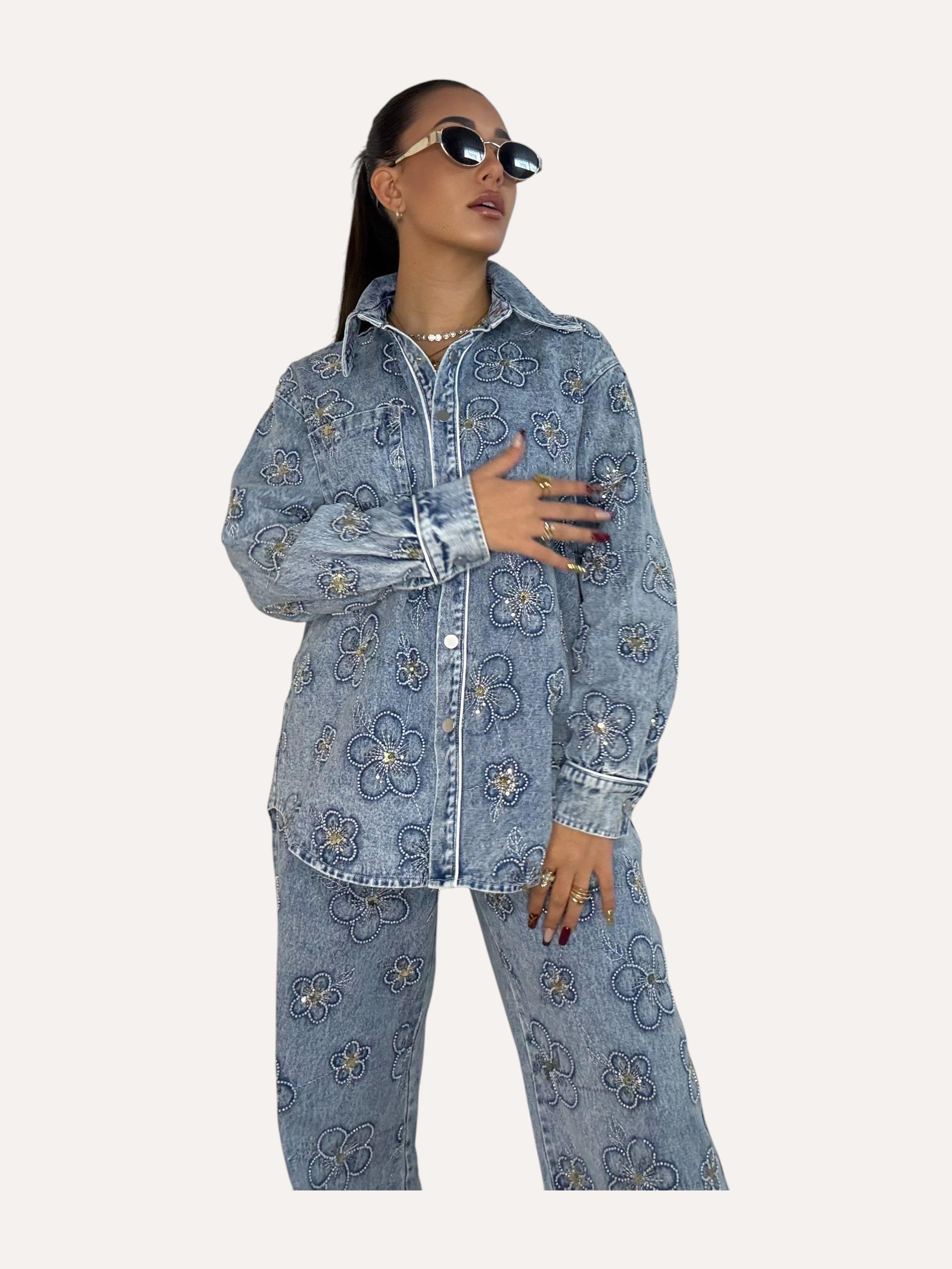 Conjunto Vaquero Blue Flowers