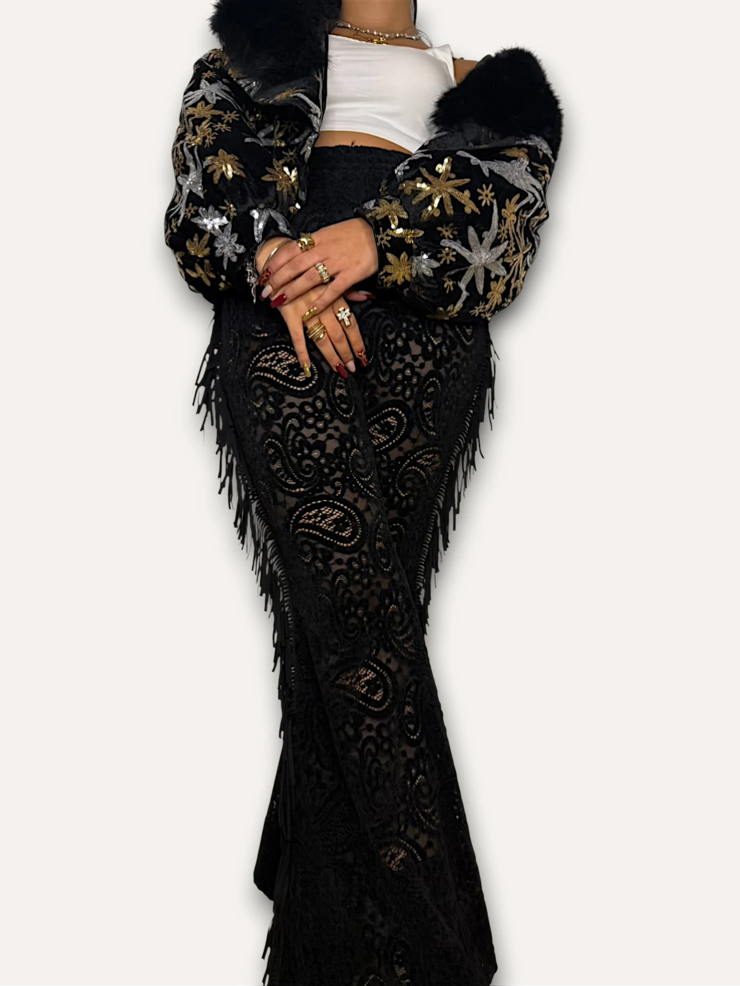 Pantalón Flecos Negro